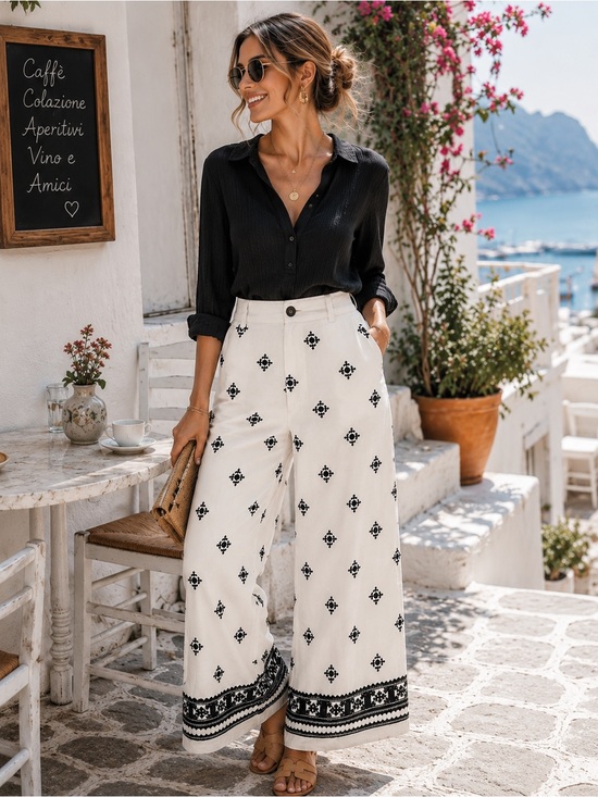 Zara Pants - ✨ Zara Embroidered Wide Leg Pants | Coastal Boho Resort Linen Blend Trousers |